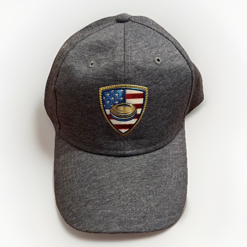 Paramount Reserve Light Gray Trucker Hat American Flag Gold Coin Emblem NWT